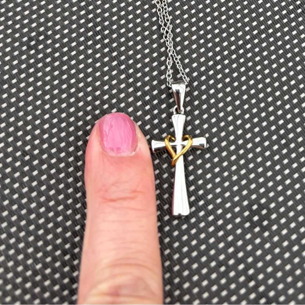 Elegant Silver and Gold Cross pendant w chain